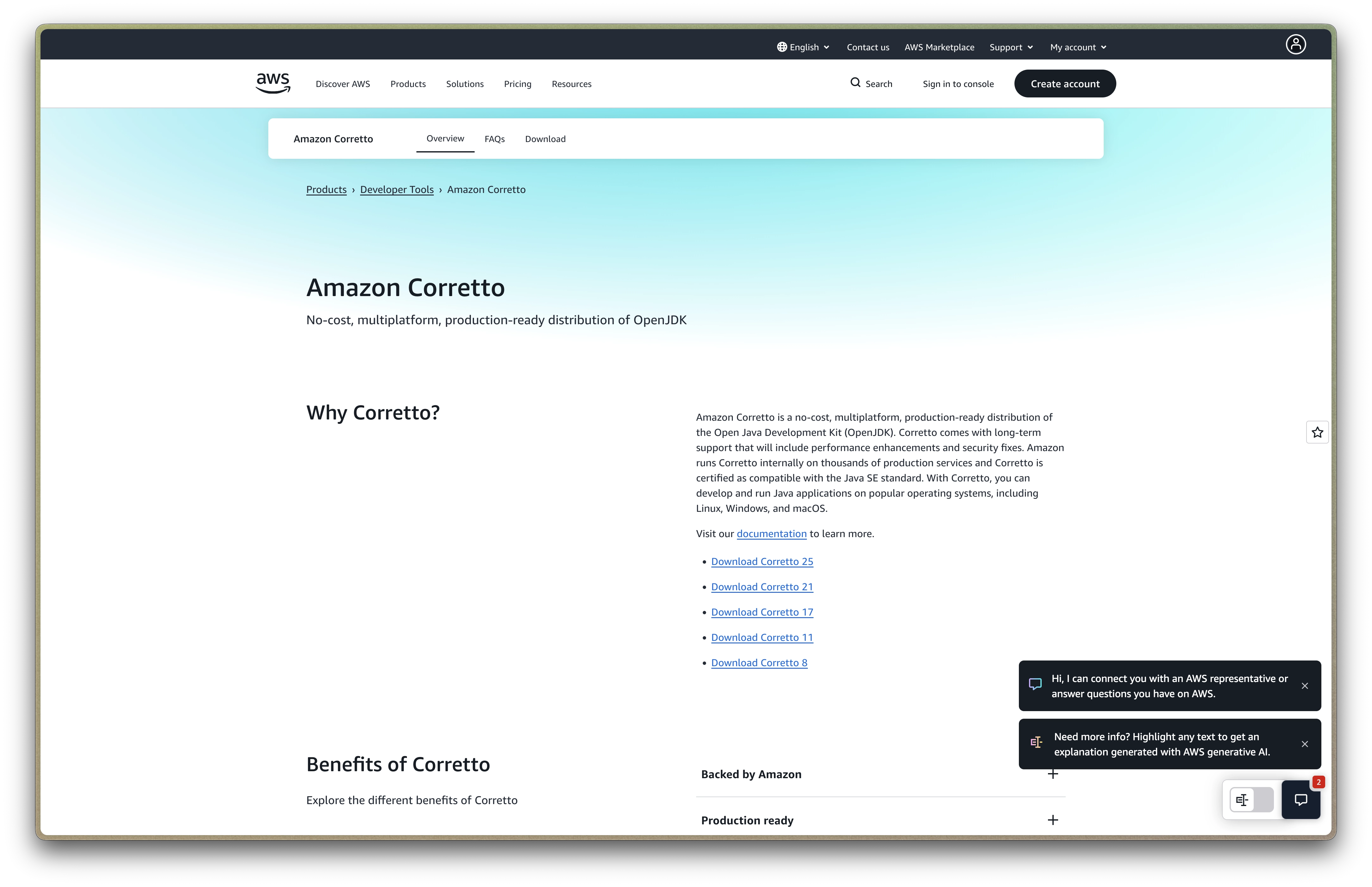 Amazon Corretto Website