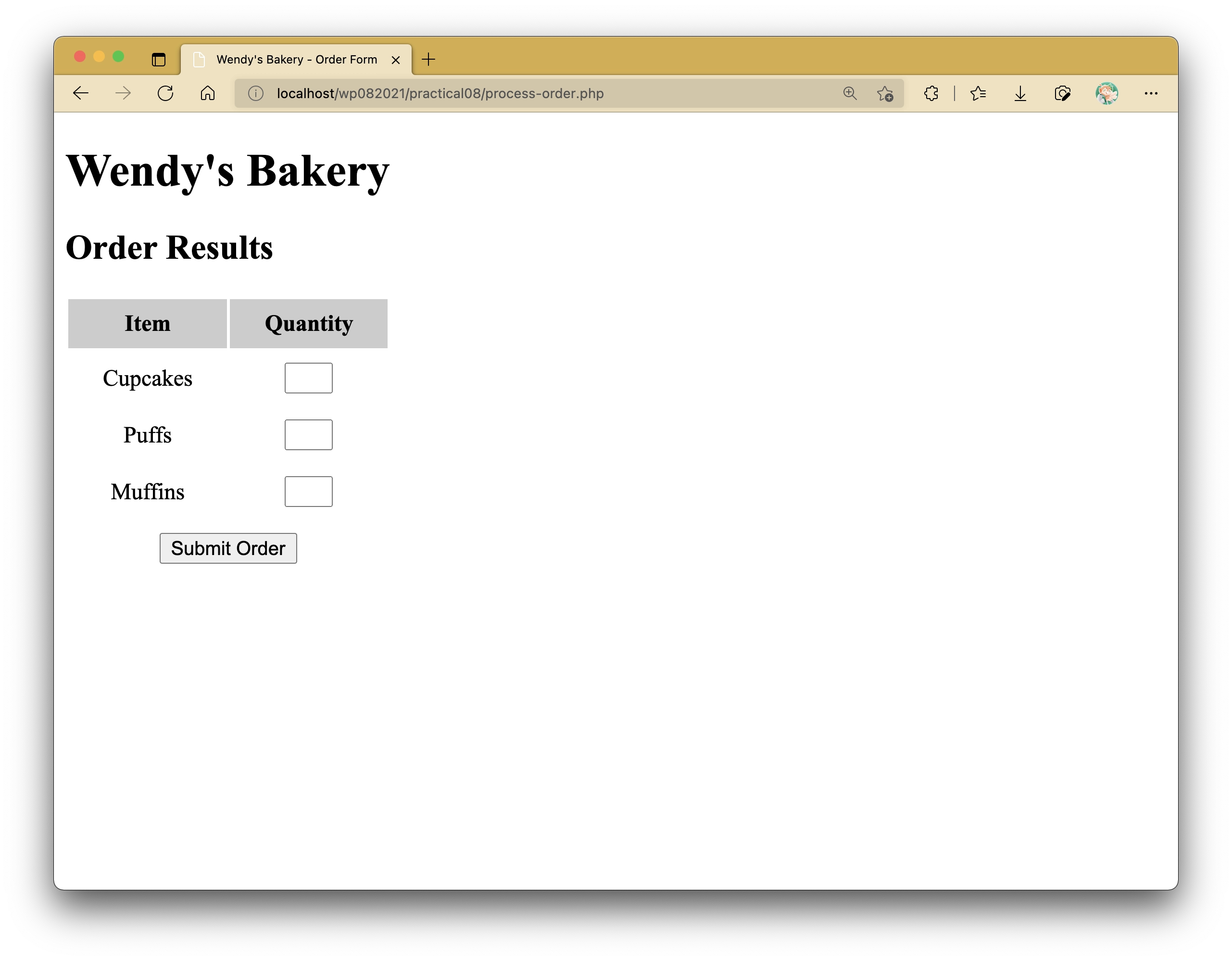 Order Form HTML Layout