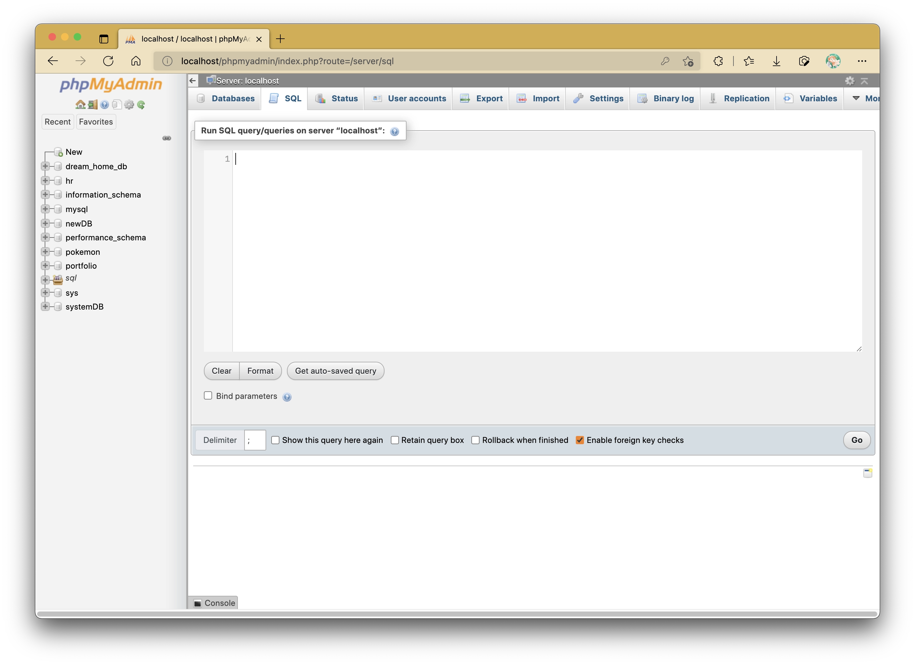 phpMyAdmin SQL Entry