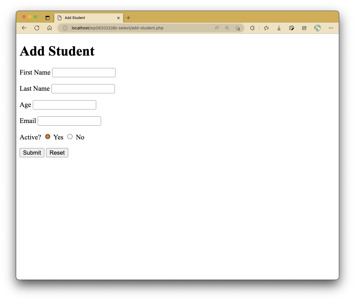 Add Student PHP Form
