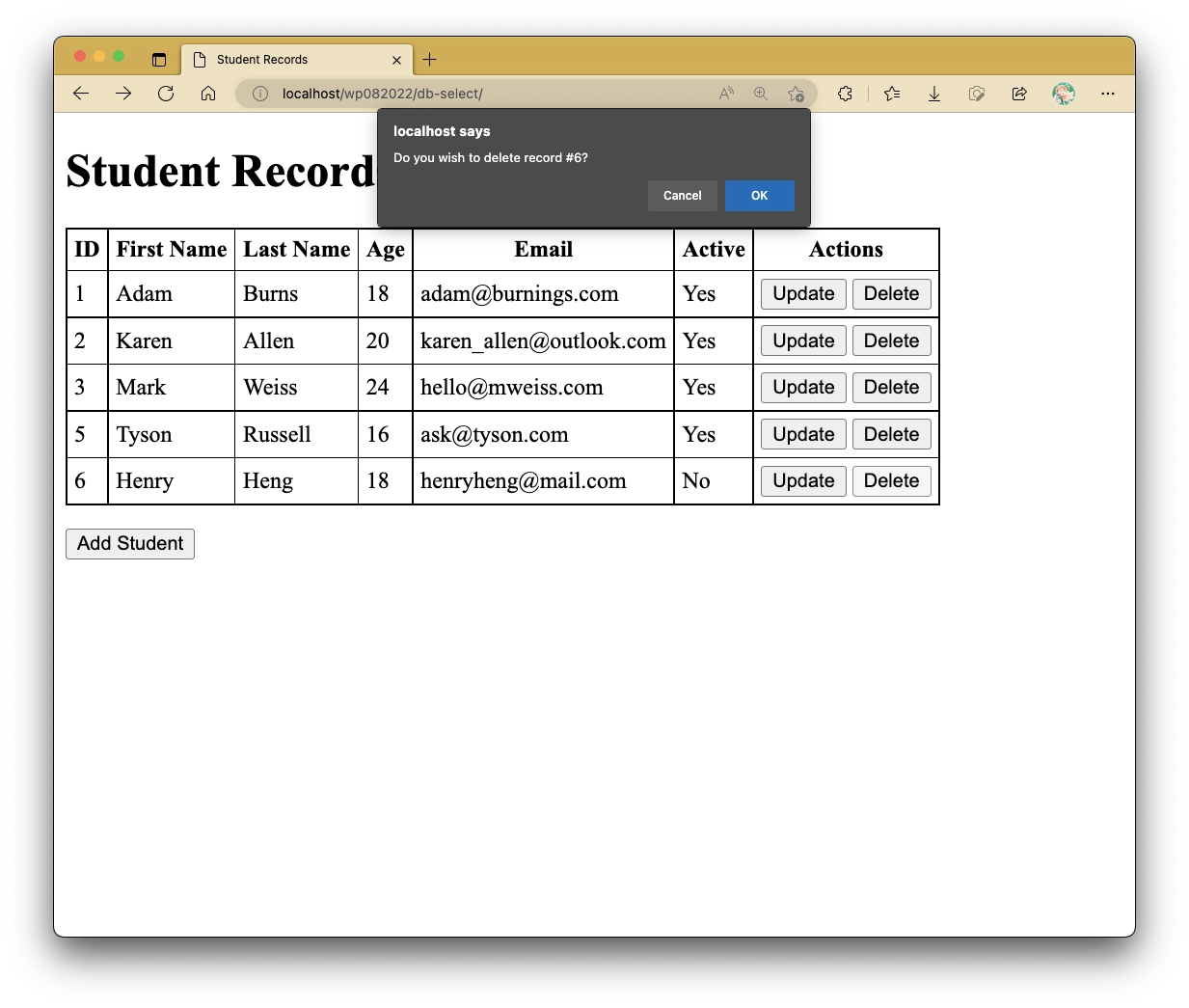 Delete Student Confirmation