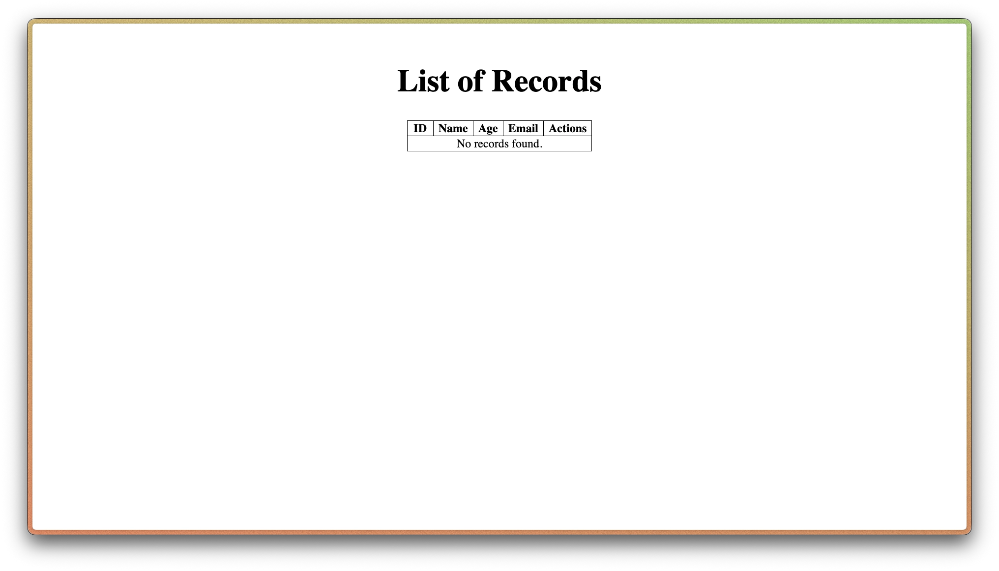 Empty Employee Record Table