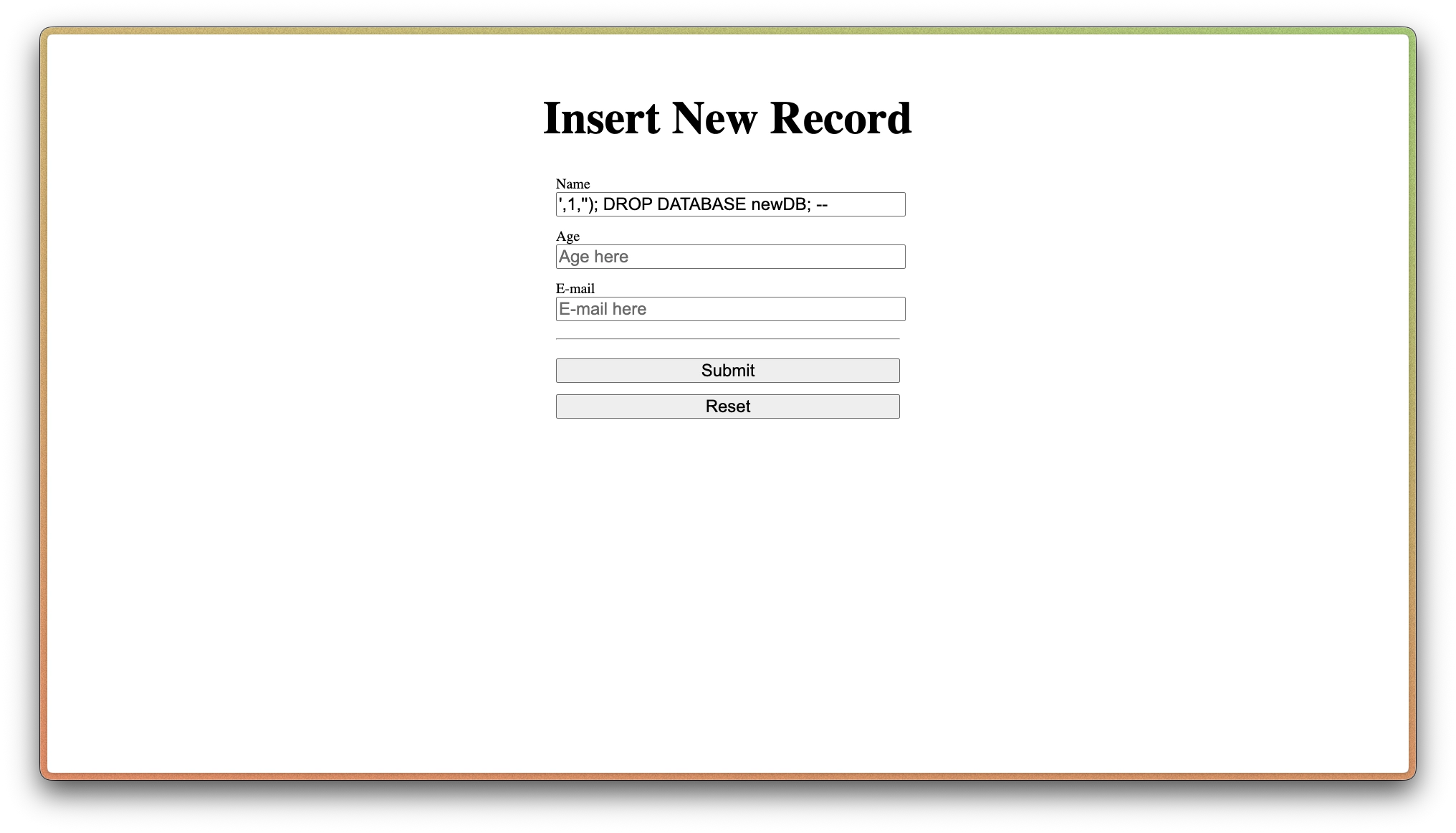 SQL Injection Example in the Employee Form