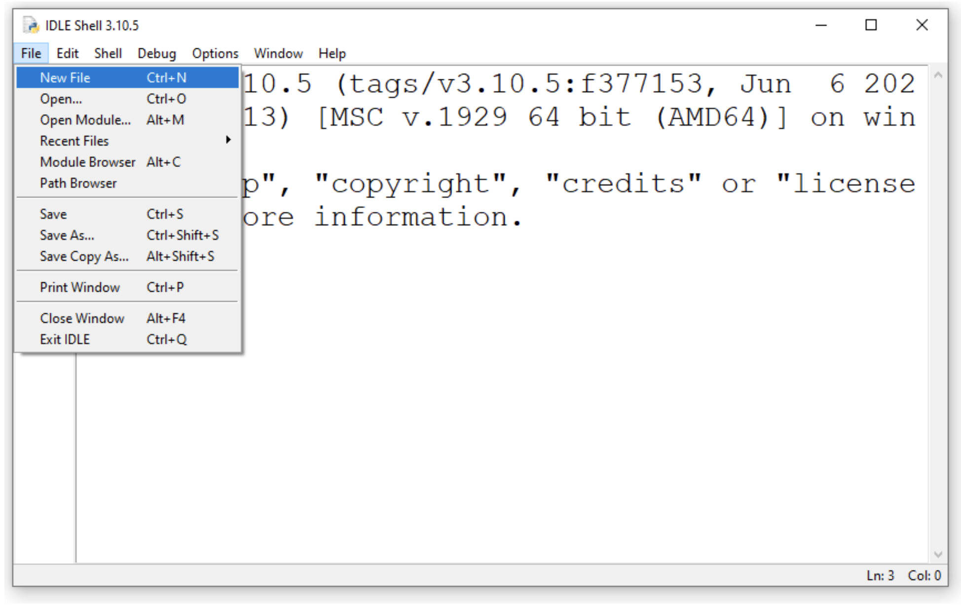 Create a new file in IDLE