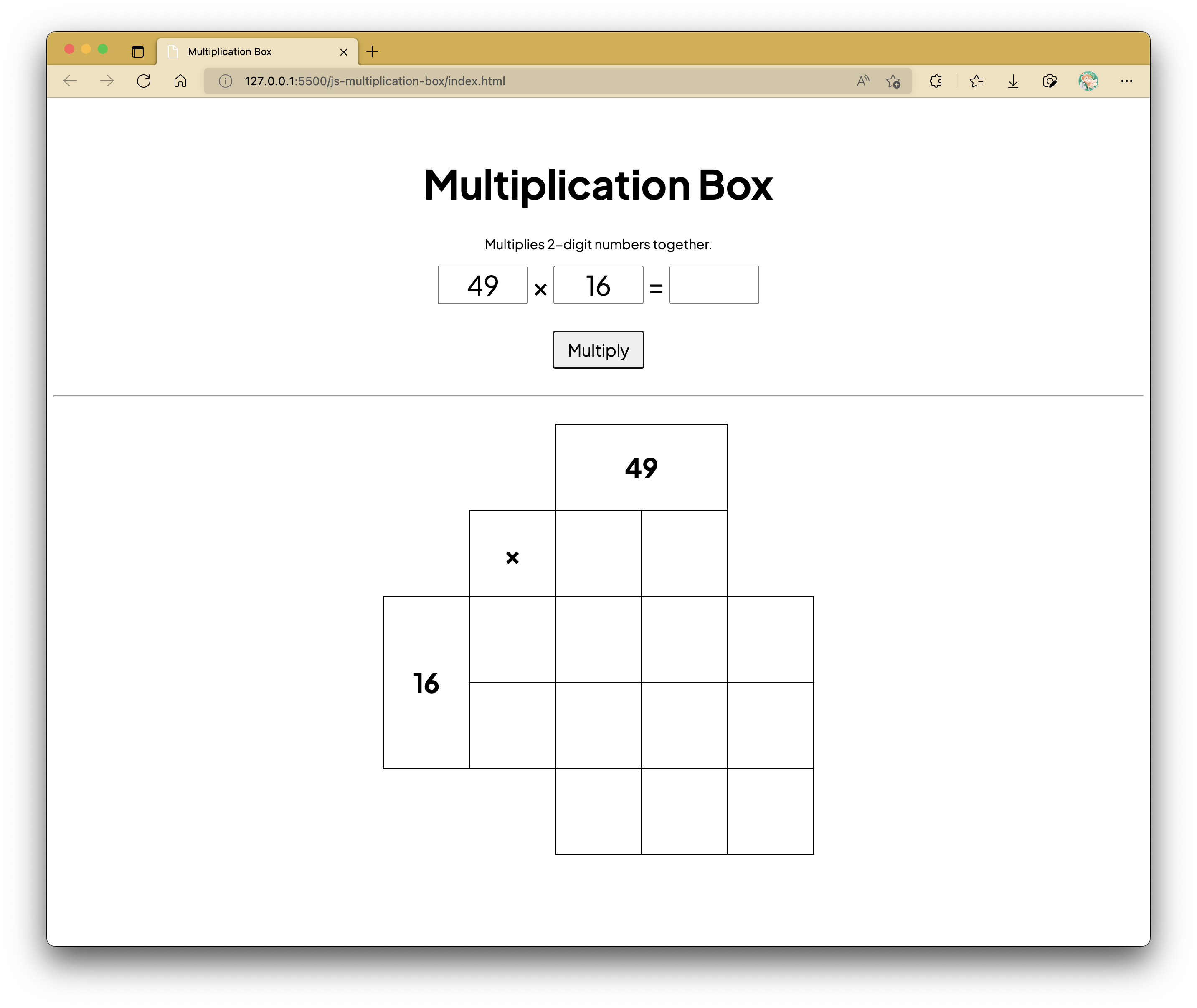 Multiplication Box Page