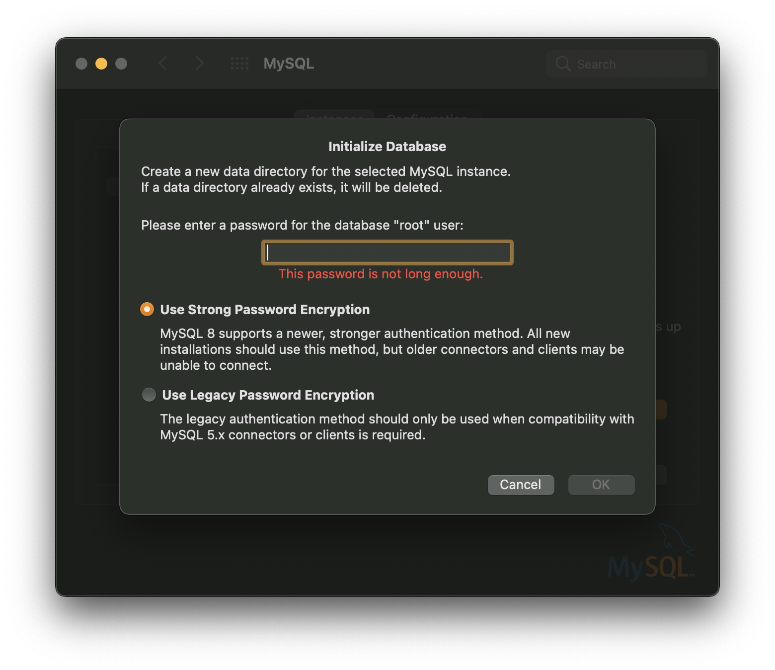 MySQL Initialize Database